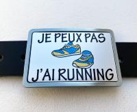 Boucle de ceinture Message/ Humour "Je peux pas j'ai Running"